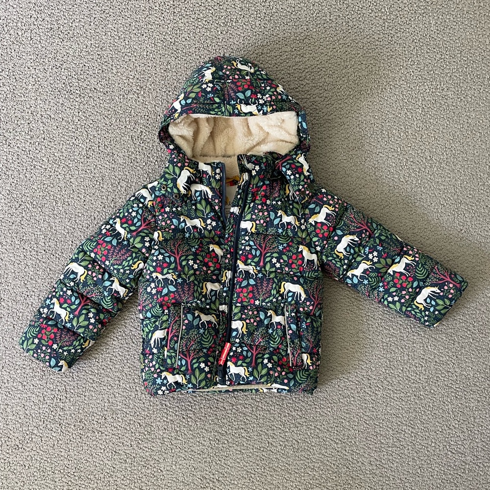 Mini Boden Floral Unicorn Hooded Jacket